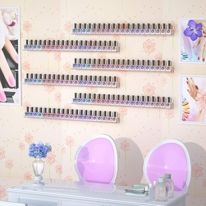 FEMELI 24 Inch Nail Polish Wall Rack: 6 Shelves Clear Acrylic Nail Polish Holder Organizer for 130-180 Bottles (24 Inch, Clear)