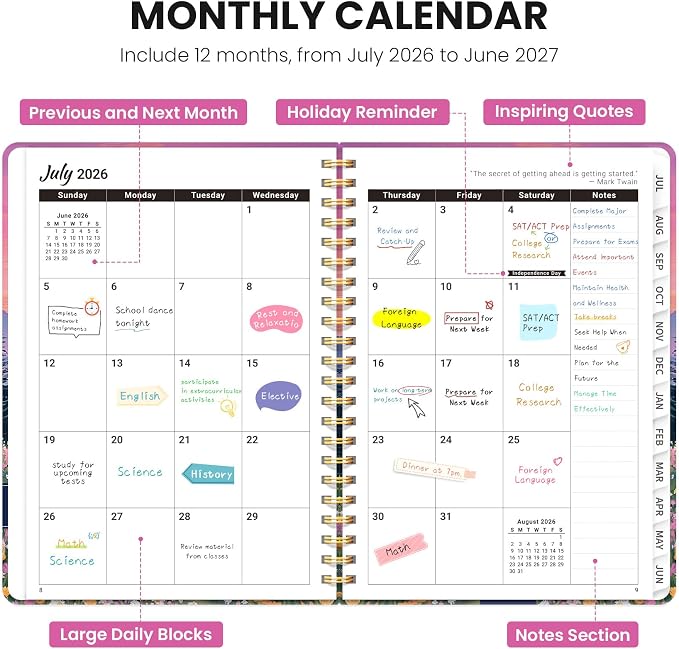 Planner 2026-2027, Hardcover Monthly and Weekly Academic Planner July 2026 - June 2027, Teacher and Student Calendar Agenda Book with Tabs, A5 (6.3" x 8.5"), Ideal for School and Office, Dreamscape Hills