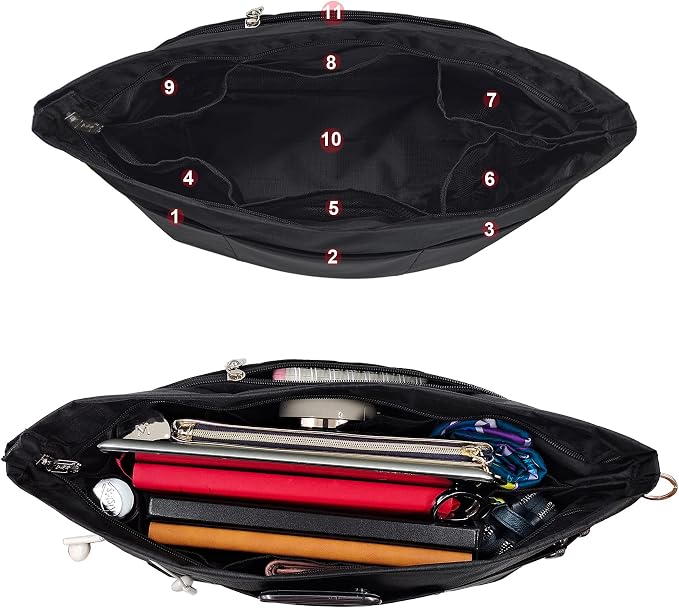 Handbag Tote Purse Organizer Insert, Small, Black | Bag Divider Liner Shaper Separator in Bag with Zipper, 11 Pockets Compartments