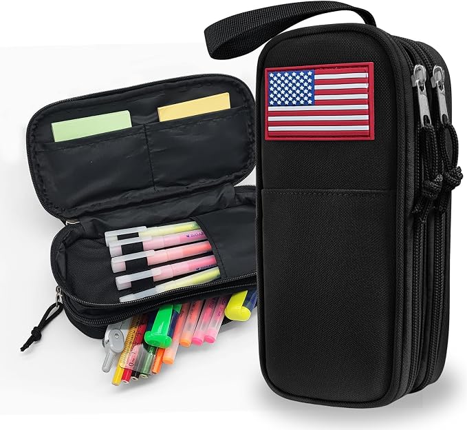 Tactica Pencil Case for Boys,Large Boys Pencil Pouch with Zipper Compartments, Big Capacity Pen Box Pen Bag Organizer for School College Office Kids Teen Boy Men Adult
