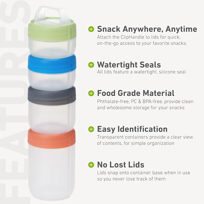 humangear STAX, Stackable Snack Containers - 4-Piece Leak-Proof Snack Travel System - FDA-Food Safe, BPA/PC/Phthalate-Free - Stackable & Click-Together Food Storage, Small