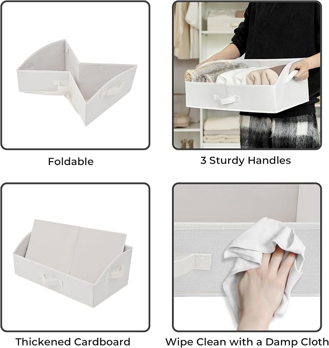 GRANNY SAYS Shelf Storage Baskets, Clothes Storage Bin, Organizer and Storage Bins, Trapezoid Storage Boxes, Clothing Bins for Changing Table Closet Shelves, Pearl White, Jumbo, 3-Pack