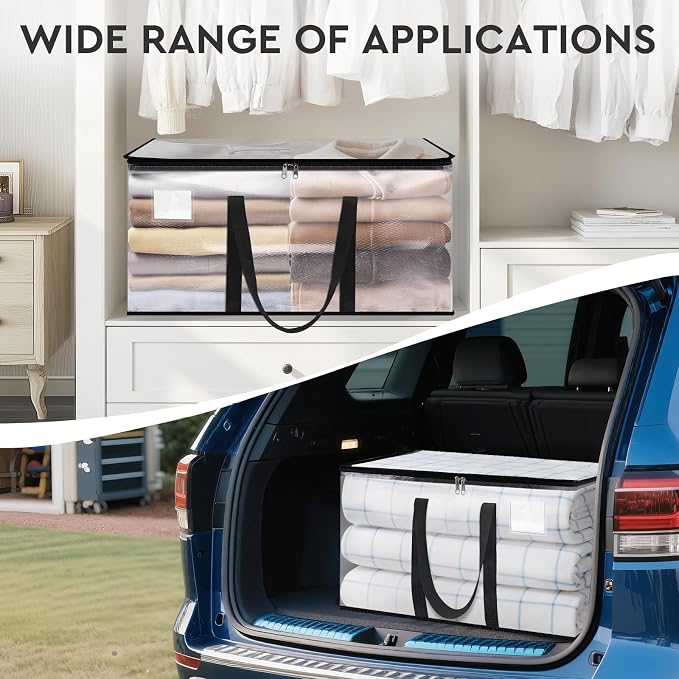 HomeHacks Clear Moving Bags Heavy Duty 8 Pack, Storage Bags with Zipper, Extra Thick Handles & Waterproof Packing Boxes for Moving, Camping, Home Organization 93L/24Gal (28.7"x14.2"x14")
