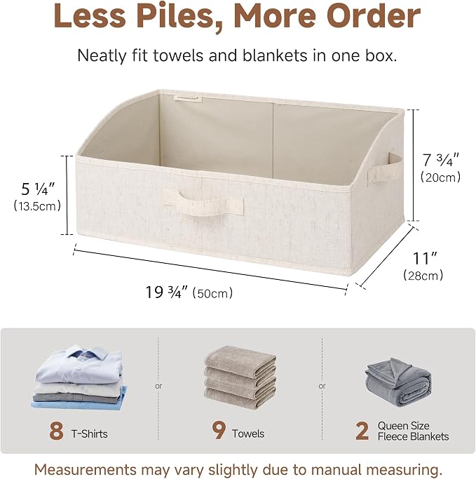 StorageWorks Trapezoid Storage Bins, Linen Closet Organizer, Closet Organizer Bins, Shelf Baskets, Clothing, Towels, Large, Beige(Cotton-linen), 3-Pack