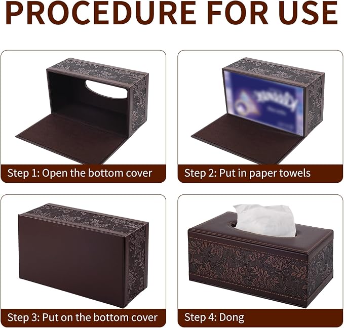 PU Leather Tissue Box Cover Tissue Box Holder Rectangle Tissues Organizer with Magnetic Bottom,Decorative Napkin Caddy for Vanity Dresser Night Stand Table Countertop Home Office Car,Retro