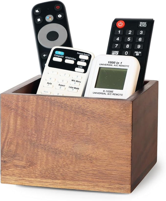 Remote Control Holder, Wooden TV Remote Holder for Table, Remote Organizer Caddy for Home Decor, Remote Box for Nightstand, Brown, 1 Slot - 5.1 Inch