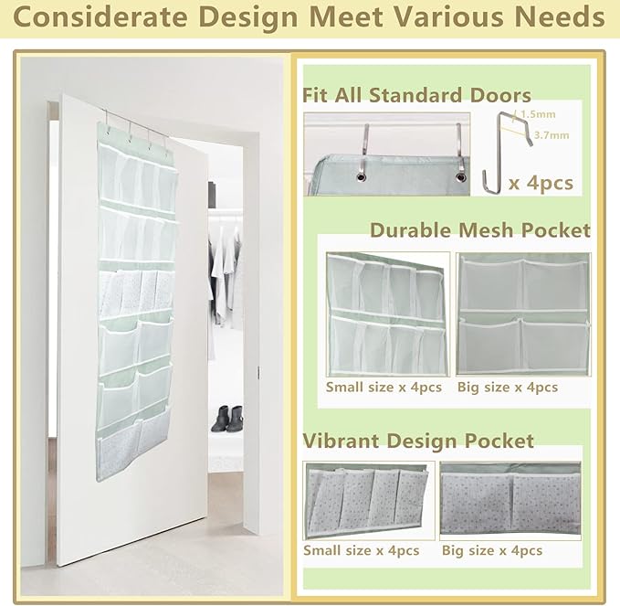2 Pack-18 Pocekts Over the Door Shoes Organizer,Behind Door Hanging Storage Pocekt for Sock,Underwear,Hat,Handbag,Back of Door Hanging Shelf for Bedroom,Bathroom,Entryway,Storeroom,Pantry,Dorm,Nursery