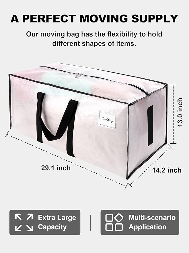 HOMESURE Supports 200lbs Heavy Duty Moving Bags - Strong Zipper & Wrap-Around Handles - Water-Resistant Storage Totes, Durable Alternative to Moving Boxes - 40 Pack - Semi-Transparent