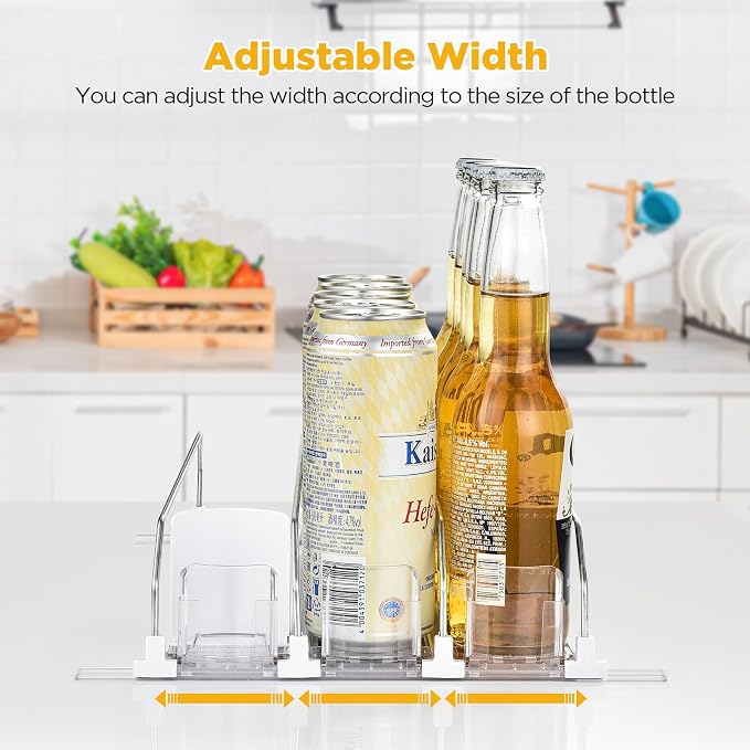 OTraki Fridge Drink Organizer 3 Rows Soda Clear Can Dispenser for Storage | Space-Saving Refrigerator Organizers with Pusher Glide and Adjustable Width, Automatic Can Holder for Hold up to 15 Cans