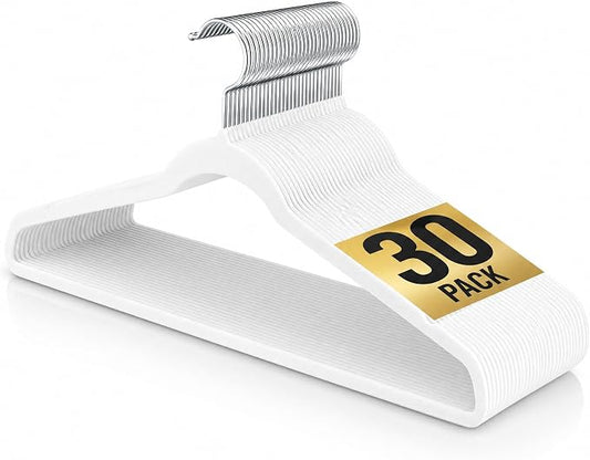 Velvet Hangers 30 Pack, 17.5 Inches Wide Large Size, Heavy Duty Non-Slip Slim Clothes Hangers for Pants, Coats, Skirts, Jeans, Sweaters and More, Nylon-Flocked, White