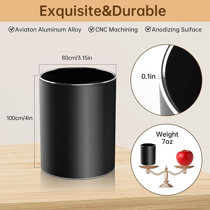 Christian Gifts,Metal Pen Holder Aluminum Pencil Holder for desk,Round Desktop Organizer and Black Pencil Cup for Office, School, Home and Stationary Supplies (Joshua 1:9)