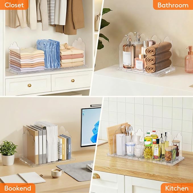 Lifewit Purse Organizer for Closet, 9.7" Tall Clear Handbags Storage Organizer, Adjustable Clutch Organizer Holder for Closet, 2 Pack Bookshelf Dividers for Sweater in Bedroom 35 x 24cm/14 × 9.5"