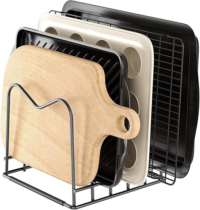 ORDORA Cutting Board Holder Stand Rack Organizer for Cabinet, 5mm Wire Storage Rack for Countertop, Baking Cookie Sheet Pan Organizer inside Cabinet, Chopping Board Holder for Pots, Lids and Skillets