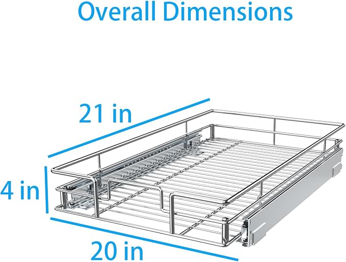 Pulloutor Pull Out Cabinet Organizer,Slide Out Kitchen Cabinet Storage Shelf and Drawer Organizer NEED 21" W and 22" D Cabinet, Chrome Finish (20 * 21 in)