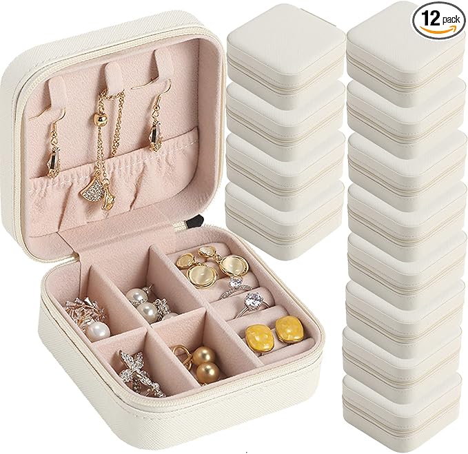 Travel Jewelry Case Bridesmaid Gifts Box,12 Pack Small Jewelry Box Mini Jewelry Organizer,PU Leather Portable Earring Storage Box for Women Girls Bridesmaid Proposal Gifts