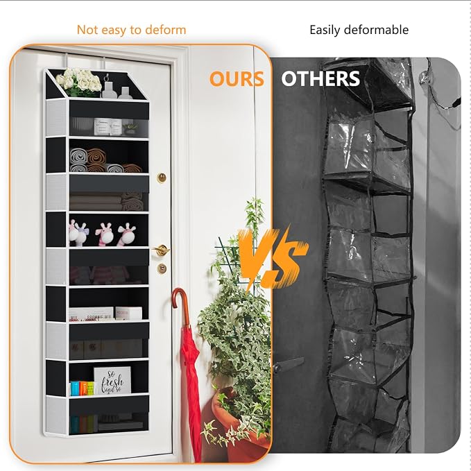 Over Door Organizer - Over The Door Storage Organizer with 5 Large Pockets & 10 Mesh Side Compartments - Heavy-Duty Hanging Storage for Bathroom, Bedroom & Nursery - Room Organizer Solution - Black