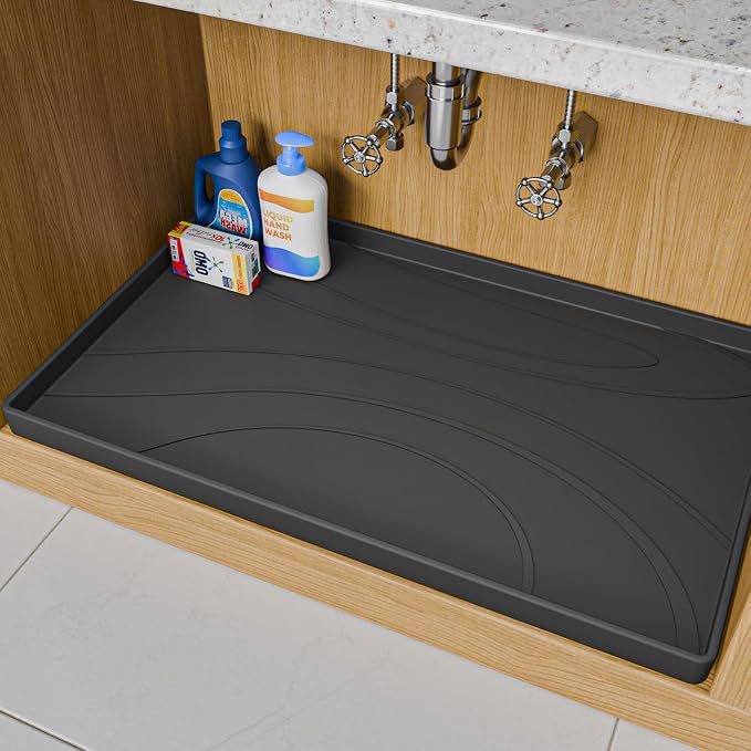 Under Sink Mat 31" x 19", Silicone Under Sink Liner for Kitchen and Bathroom, Waterproof Cabinet Protector Drip Tray, Protects Cabinets from Leaks and Spills