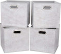 Cloth Storage Bins Set of 4 Thick Fabric Drawers Foldable Cubes Basket Organizer Container with Dual Metal Handles for Shelf Cabinet Bookcase Boxes Grey-White 13x13x13 inch