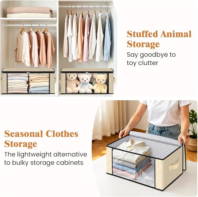 Fab totes 35L Closet Organizers and Storage, Foldable Under Bed Storage Containers, Storage bags for Organizing Bedroom, Closet, Clothing,Organization with Handle (10 Pack,Beige)