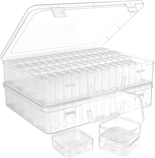 Portable Bead Organizer, 120Pcs Small Clear Storage Boxes with Hinged Lid and Large Craft Case with Handle, Mini Plastic Containers for Jewelry Making Diamonds Arts Screws Seeds Small Parts