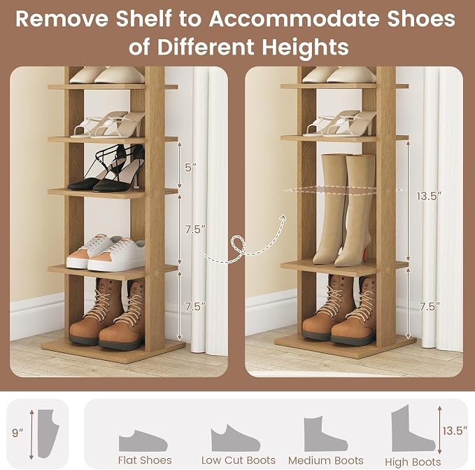 Tangkula 8-Tier Vertical Shoe Rack, Space-Saving Corner Shoe Organizer for 7 Pairs, Narrow Shoe Storage for Entryway, Front Door, or Closet