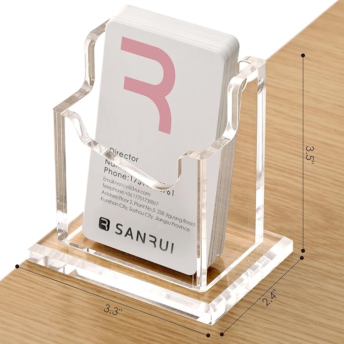 SANRUI Vertical Business Card Holder for Desk，Clear Acrylic Business Card Display Stand，1 Slots ，Holds 50-60 Cards