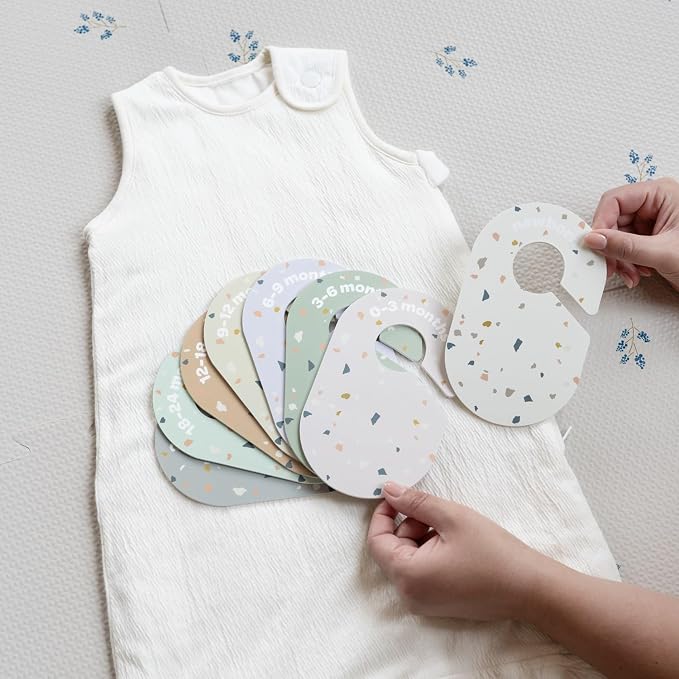 3 Sprouts Baby Closet Dividers, Newborn to 2T, Terrazzo, 8 Piece Set | Newborn to 2T sizing, 8-piece set, Double-sided size labels, Age labels, Nursery closet storage, Baby clothes organizer
