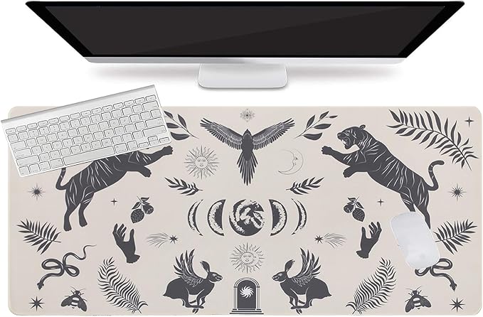 L-SPOUTTO Mystical Desk Mat for Keyboard and Mouse,XXL Gaming Mouse Pad | Boho 35.4x15.7in Non-Slip Rubber Base Keyboard Pad Large Desktop Mat for Laptop Computer Work Home Office