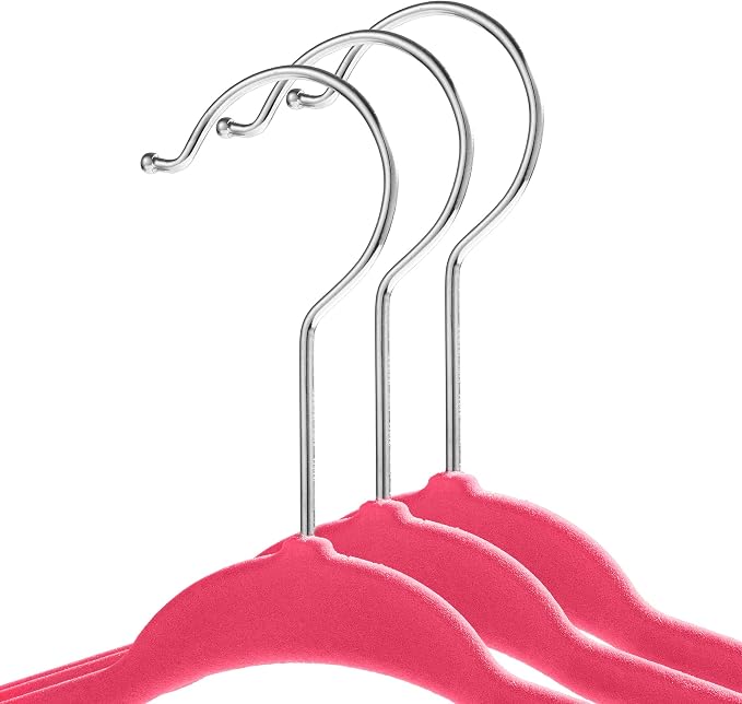 Casafield 100 Velvet Baby Hangers - 11" Size for Infant & Toddler Clothes - Pink