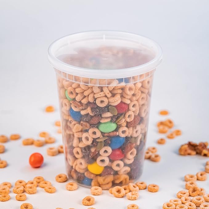 EDI [32 OZ, 40 Sets Plastic Deli Food Storage Containers with Airtight Lids | Microwave-, Freezer-, Dishwasher-Safe | BPA Free | Heavy-Duty | Meal Prep | Leakproof | Recyclable (Pack of 2)