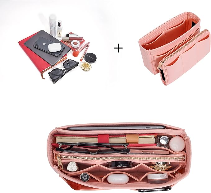 Vercord Felt Organizer Insert For Purse Handbag Tote Bag In Bag Inside Shaper Divider Neo Pink Slender Medium