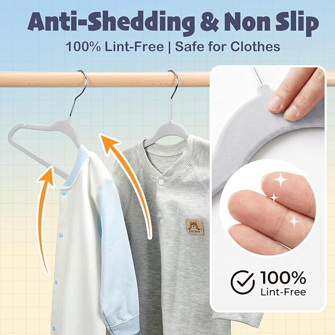 HOUSE DAY 11 Inch Velvet Baby Hangers 50 Pack Grey, Premium Kids Hangers for Children, Infant & Toddler Clothes, Durable Non Slip Small Baby Felt Hanger for Closet, Ideal for Everyday Use