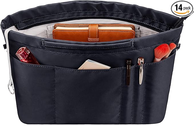 Vercord Purse Insert Organizers for Tote Handbag Bag in Bag with Zipper Liner Bag Organizer for Women 14 pockets