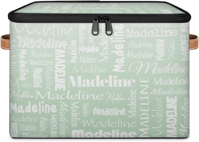 Custom Storage Basket with Name, Personalized Keepsake Box with Zipper Lid, Foldable Fabric Memory Bin Large capacity with Handle Green