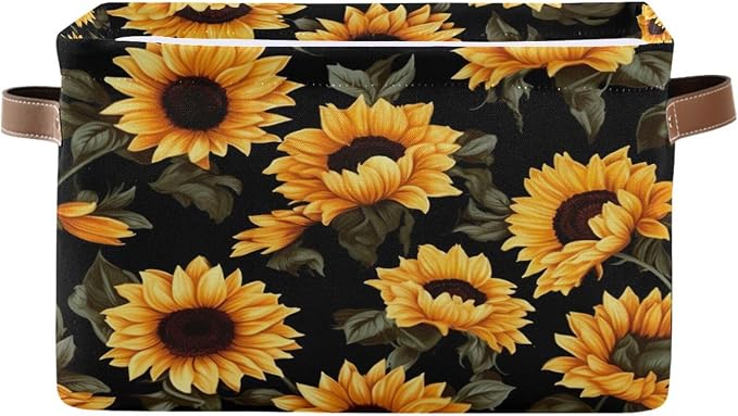 STAYTOP Large Storage Basket Collapsible Storage Bins Waterproof Laundry Basket with Handle.Used for Home Closets, Offices, Bedrooms-Beautiful Sunflower (1Pcs)