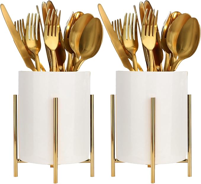 Utensil Organizer for kitchen, Knives and Forks with Shiny metal frame Tray for Farmhouse Kitchen Decor and Countertop(6.3 * 4.33inch)