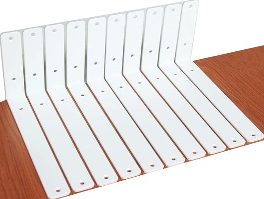 10 Pack - L 10" x H 6" x W1.5, 5mm Thick White L Shelf Bracket, Iron Shelf Brackets, Metal Shelf Brackets, Floating Shelf, Shelf Supports with Screws