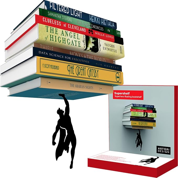 Artori Design Floating Bookshelf for Kids - Superhero Wall Decor and Room Decor - Invisible Metal Book Shelf for Book Lovers, Unique Gift Idea