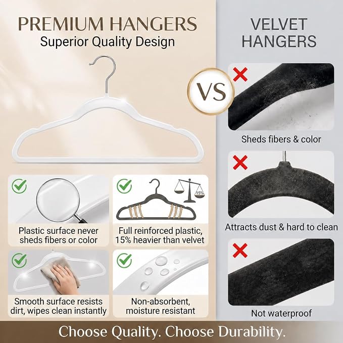 SMARTOR Plastic Hangers 50 Pack - Thin Clothes Hangers Heavy Duty | Durable, Lightweight, Space Saving, Slim Hangers Plastic, Dorm Room Essentials for College Students - White