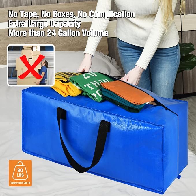 Moving Bags, Storage Totes, Extra Large Storage Bags for Moving Supplies, College Dorm Essentials, Bedroom Closet, Packing Bags with Backpack Handles Zipper Compatible with IKEA Frakta Cart（12 Pack） | 12 Pack Extra Large Storage Bags Totes Moving Boxes...