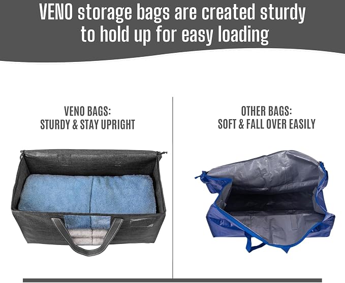 VENO 6 Pack Heavy Duty Moving Bags, Clothes and Comforter Storage Bags with Clear Window, College Dorm Essentials Packing Supplies, Foldable Boxes Alternative (Gray, 6 Pack)