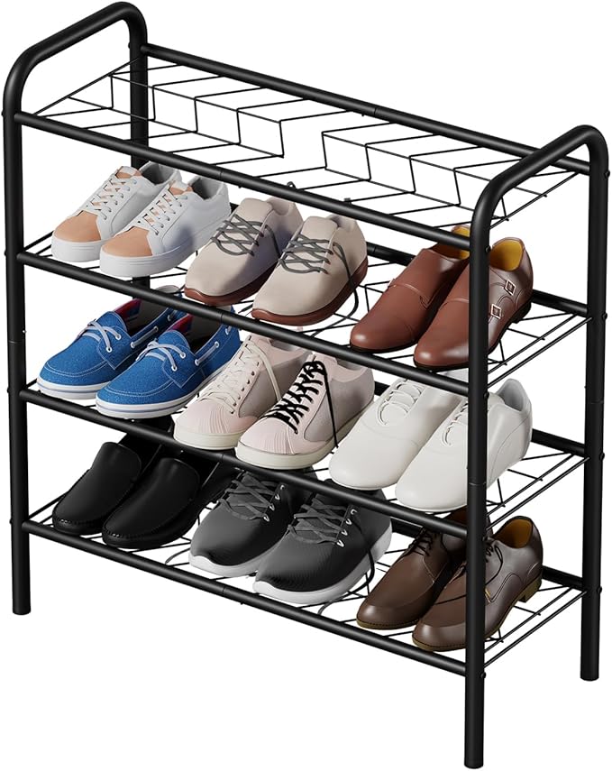 Shoe Rack,Long Shoe Organizer for Closet,Wide Shoe Storage for Entryway, 4 Tier Sturdy Metal Free Standing Shoe Shelf