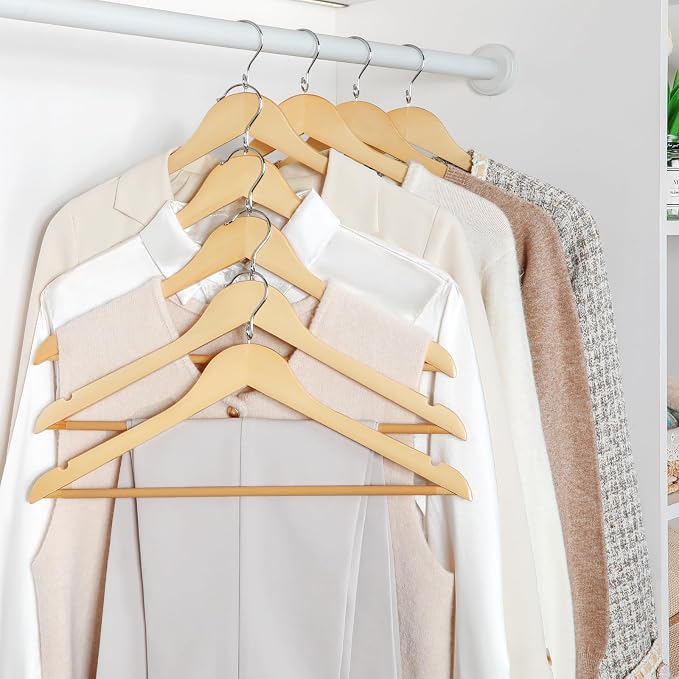 Topia Hanger Space Saving Cascading Wooden Hangers 30 Pack, Coat Hanger with 360° Swivel Loop Hook, Non Slip Pants Bar and Shoulder Notches for Camisole, Jacket, Suit, Clothes Hangers -CT74N30