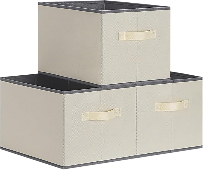 Extra Large Fabric Storage Baskets for Shelves 3 Pack, 15.75x11.8in Closet Storage Bins for Shelves, Cloth Baskets for Organizing, Linen Closet Organizers, Beige