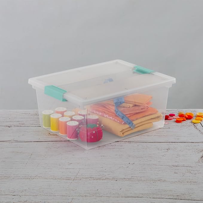 Sterilite 8-Pack Clip Box, Stackable Clear Plastic Bins with Latching Lids, Deep - Writing, Arts or Crafts Supplies Storage Containers for Home, Office, Classroom and Workshop Organization