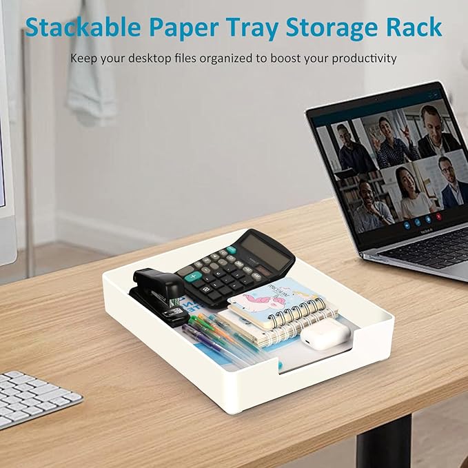 Paper Tray, 1-Pack Letter Tray, Desk Tray Organizer, Plastic A4 Letter-Size Printer Paper Holder, Rectangular Desktop Stackable File Mail Document Storage Container for Office Supplies School Home