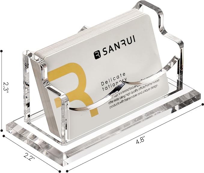 SANRUI 2 Pack Acrylic Business Card Holder for Desk, Clear Horizontal Name Card Stand for Women and Men, Desktop Organizer Display for Office Home Exhibition -120 Card Capacity
