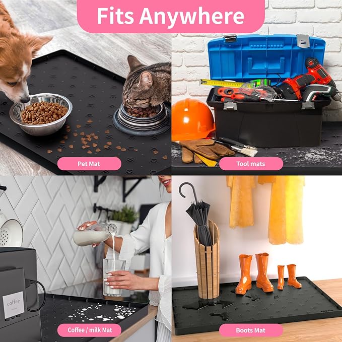 Sdpeia Under Sink Mat 22"×19" Waterproof Silicone Cabinet Liner & Sink Protector for Kitchen & Bathroom, Multi-Purpose Organizers Tray for Pets, Laundry, Cat Litter Mat, Black