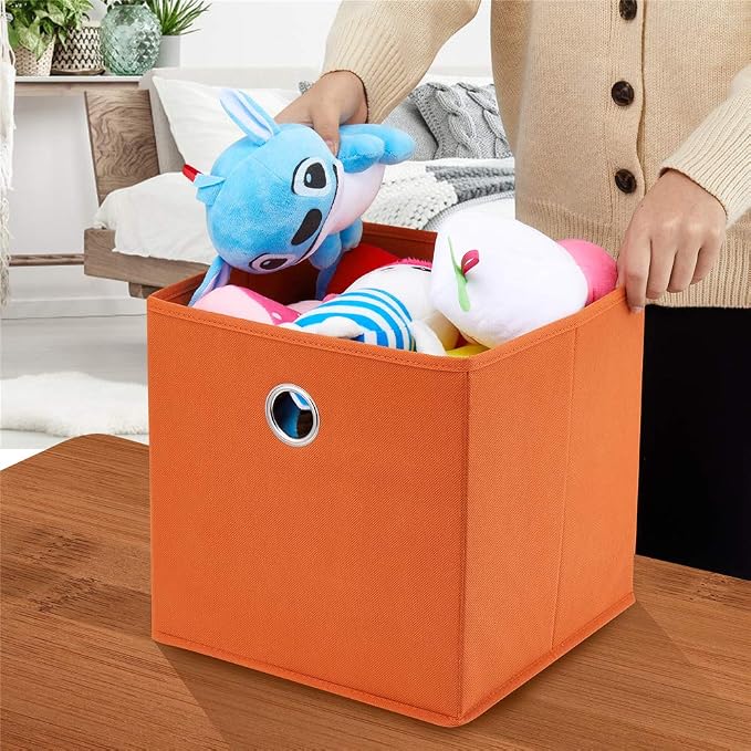 Orange Cube Storage Bins 11x11x11 Decorative Storage Cubes Boxes Foldable Organizer Storage Baskets Fabric Cubbies Drawers Collapsible Cubes Inserts Storage for Closet Organizer Shelves ,QY-SC20-6
