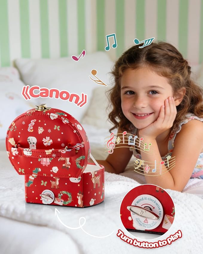 VLANDO 2Pcs Gifts for Girl, Musical Jewelry Box for Girls, Small Kid Music Box with Ballerina for Party Bedroom Decor, Gifts for Girls Kids - Christmas Red
